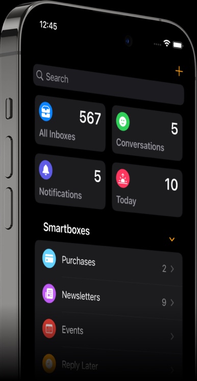 An iPhone displaying Big Mail's Dashboard